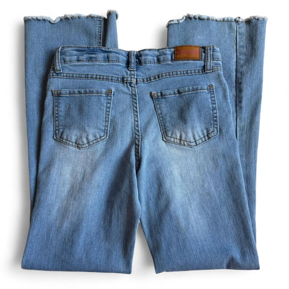 Wallflower Girls Distressed Flare Jeans Size 16 Star Embroidered Frayed Blue Y2K - Picture 3 of 8